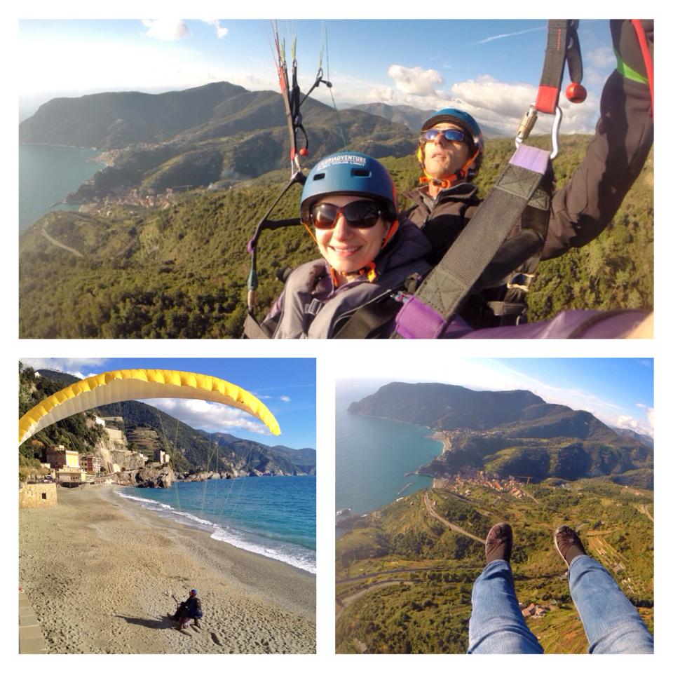 Naomi, Lee and Patrick took a parasailing flight over Cinque Terre.